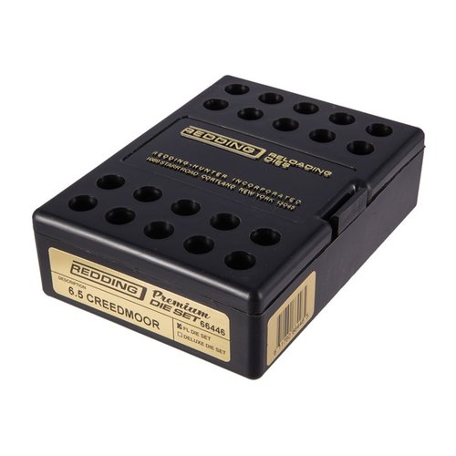 Le jeu de dies Redding 6.5mm Creedmoor comprend un die de mise à taille complète et un die de siège avec un stem micrométrique pour un chargement précis.