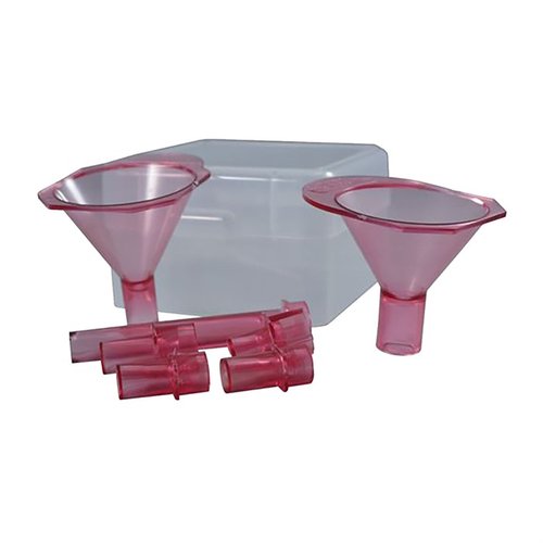Das FUNNEL KIT von MEC RELOADING erleichtert das Nachladen: Mit zwei Trichtern und fünf verschiedenen Röhren kannst du Pulver präzise in die Hülsen giessen.