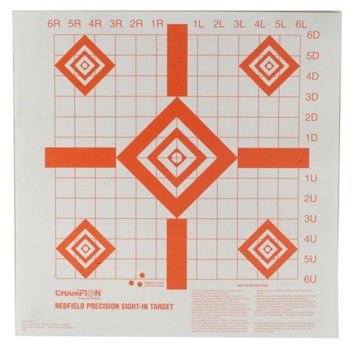 I target REDFIELD SIGHT-IN facilitano l'allineamento dei mirini con linee spesse a 90° e una griglia di 1" per un'impostazione precisa di windage ed elevation.