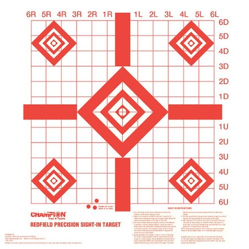 I REDFIELD SIGHT-IN TARGETS semplificano l'allineamento dei mirini con linee spesse e un reticolo in quadrati da 1" per una regolazione precisa di elevazione e vento.