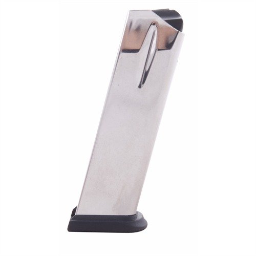 Caricatori in acciaio inox da 12 colpi per .40 S&W, progettati per una ricarica fluida e affidabile, con corpo lucidato e base in polimero per una facile pulizia.