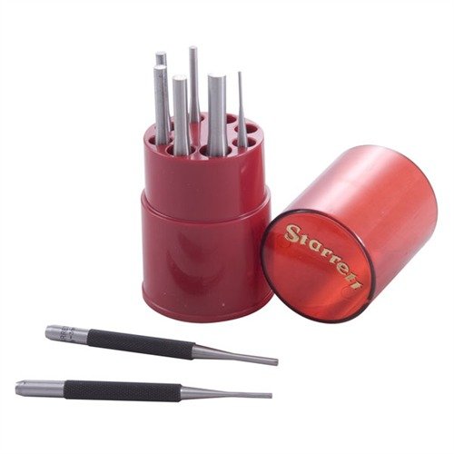 Le jeu de poinçons Starrett offre des outils de précision en acier trempé, avec des poignées ergonomiques et des tailles clairement marquées pour un retrait facile des goupilles.